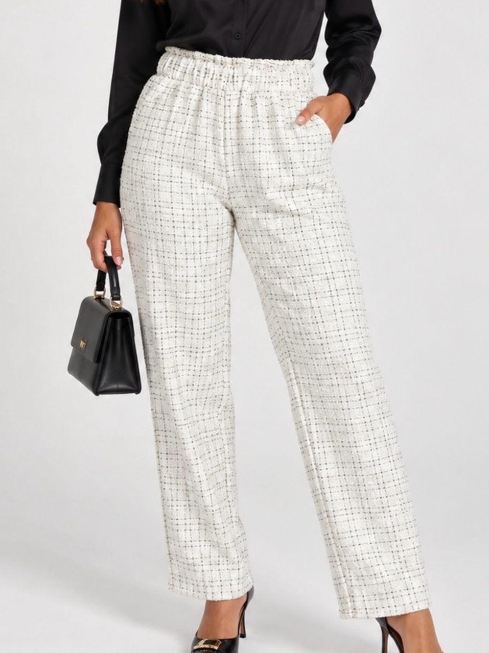 Sundays Women’s Small Ivory Tweed Wide Leg Pull On Pants